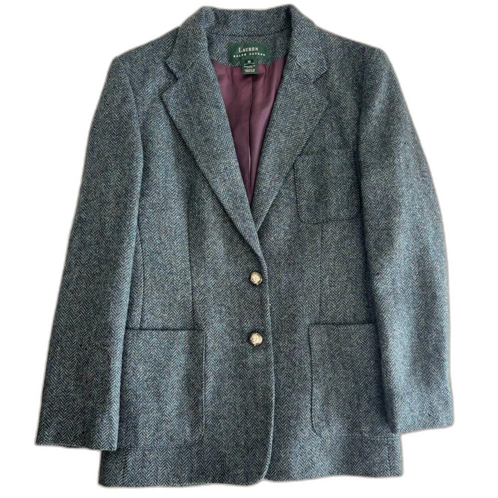 Lauren Ralph Lauren Women's Blue Tweed Blazer with Plum Lining